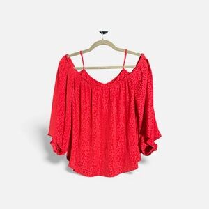 Guess Off Shoulders Vibrant Animal Print Hot Red Feminine Blouse Top Medium